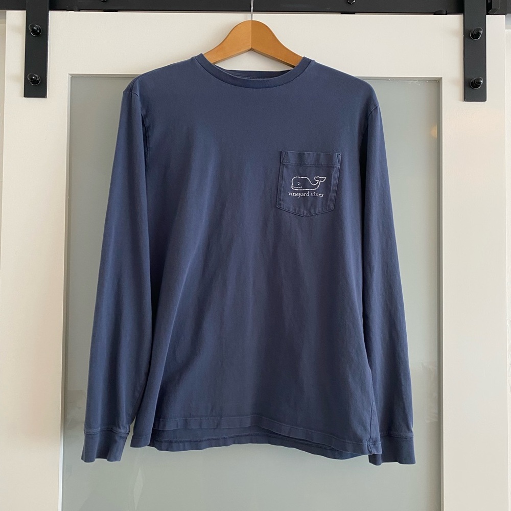 Vineyard Vines Navy Long-Sleeve Pocket Tee with Whale Logo